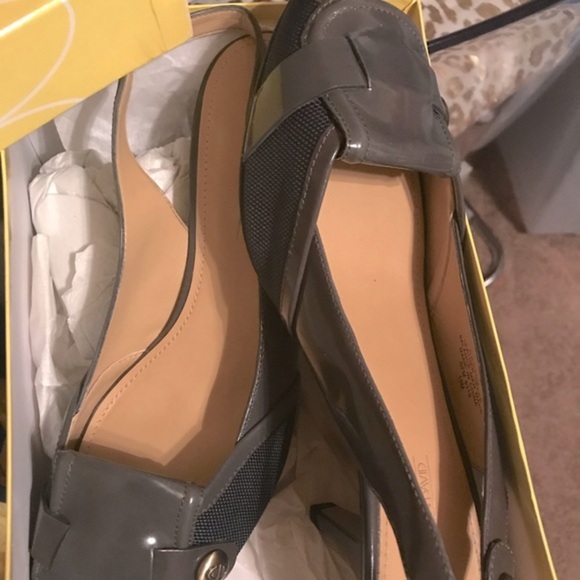 Joan & David gray‎ patent leather khaki slingback peeptoe kitten heels size 10 - Picture 5 of 11